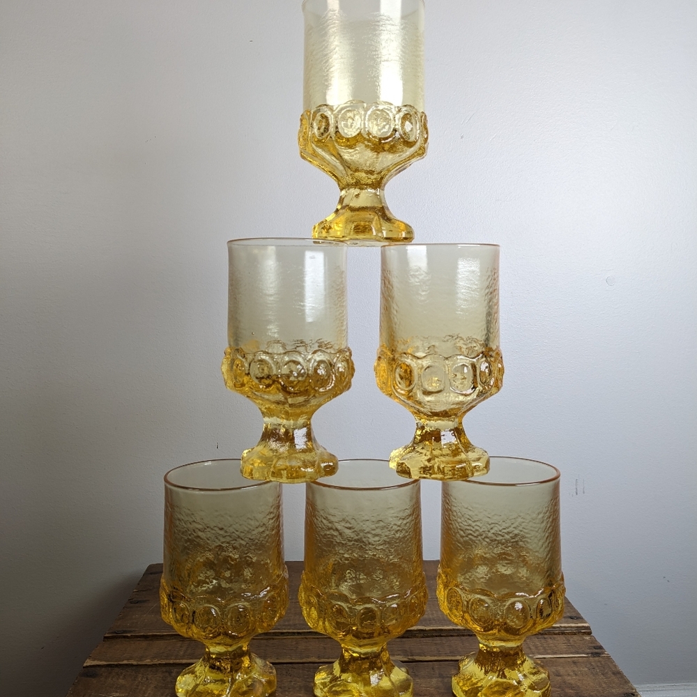Vintage Tiffin Franciscan Madeira Cornsilk Yellow Glass Goblets | Set Of 6